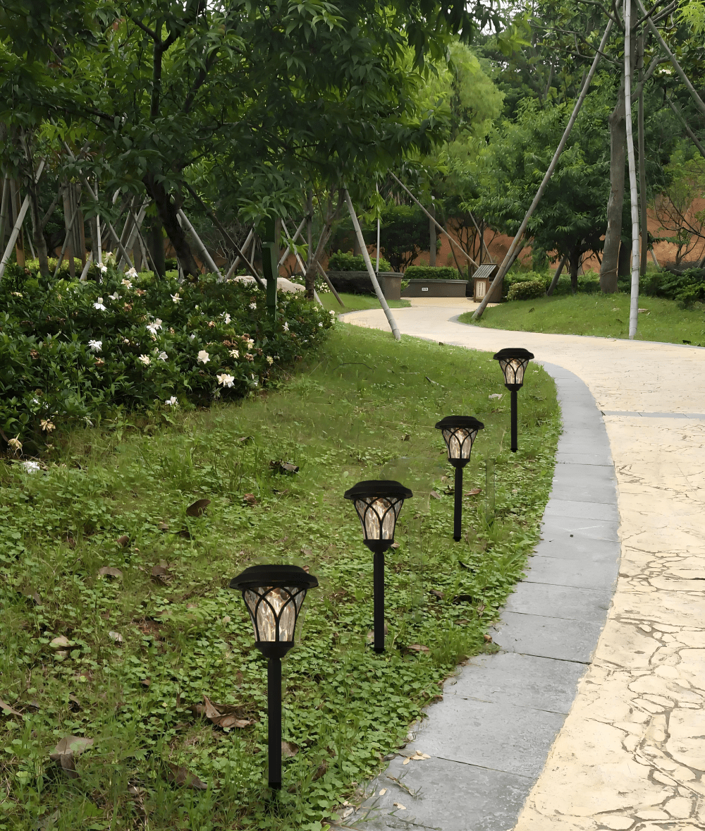 lámpara solar para cesped ，44x13cm,con cabeza rayada ，luz blanca calida ,6 piezas