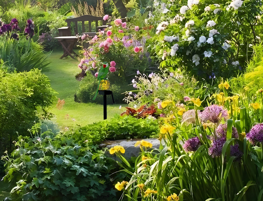 1739874349832 lámpara solar para cesped ,42.5×9cm ,con cabeza de loro ,luz blanca ,luz decoración