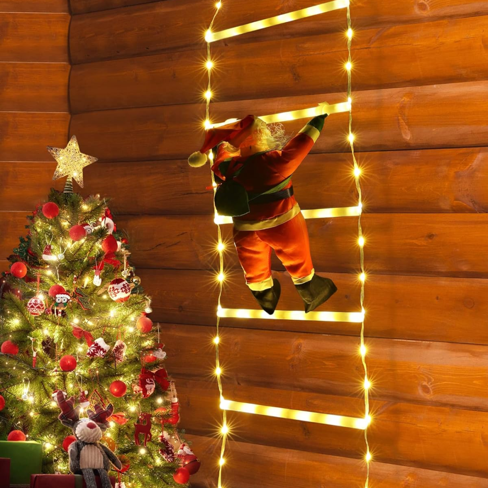 1740665678740 Guirnalda Luces de Navidad con Escalera con Papá Noel