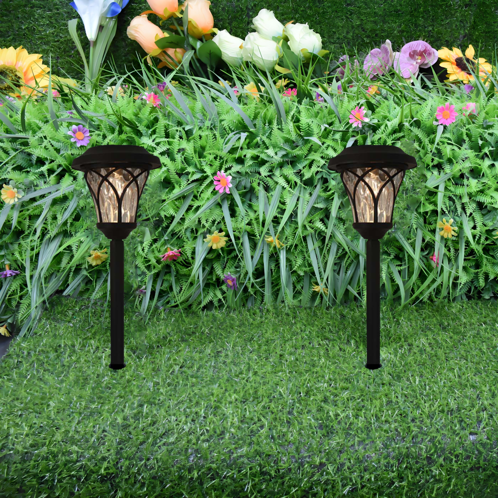 lámpara solar para cesped ，44x13cm,con cabeza rayada ，luz blanca calida ,6 piezas