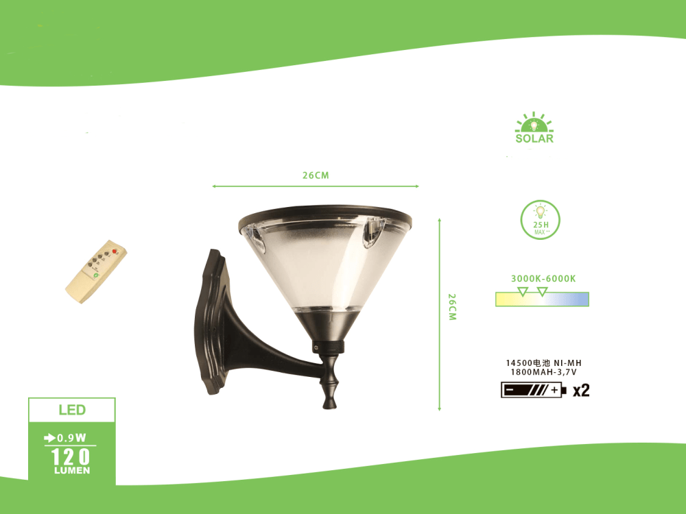 Forola de Pared LED Solar,26x26cm,Aplique de Exterior Lámpara de Pared, luz LED Solar para Exteriores para jardín de Patio con balcón