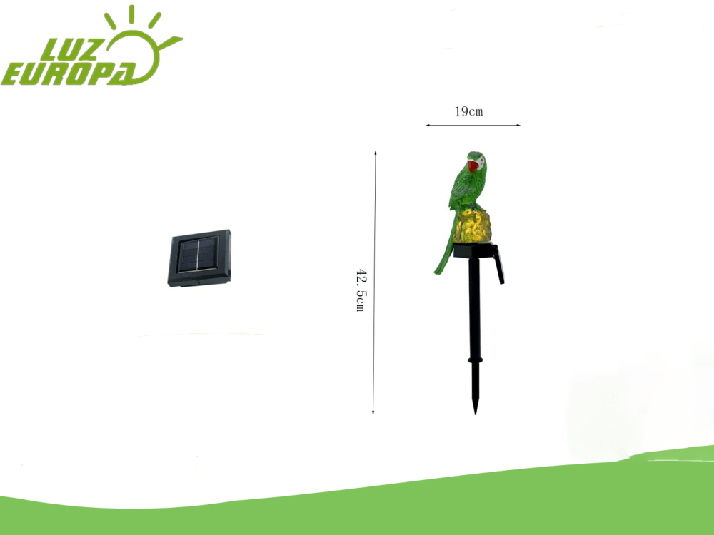 60403 lámpara solar para cesped ,42.5×9cm ,con cabeza de loro ,luz blanca ,luz decoración