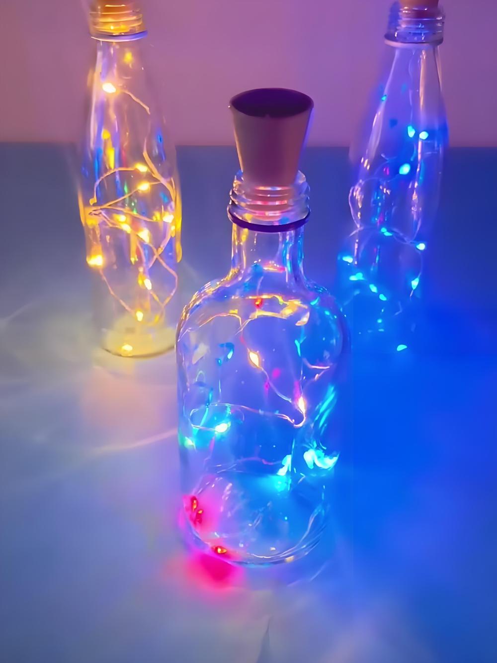 Guirnalda Luces pilas con tapon de botella ，cable gris con cobre,LED grande